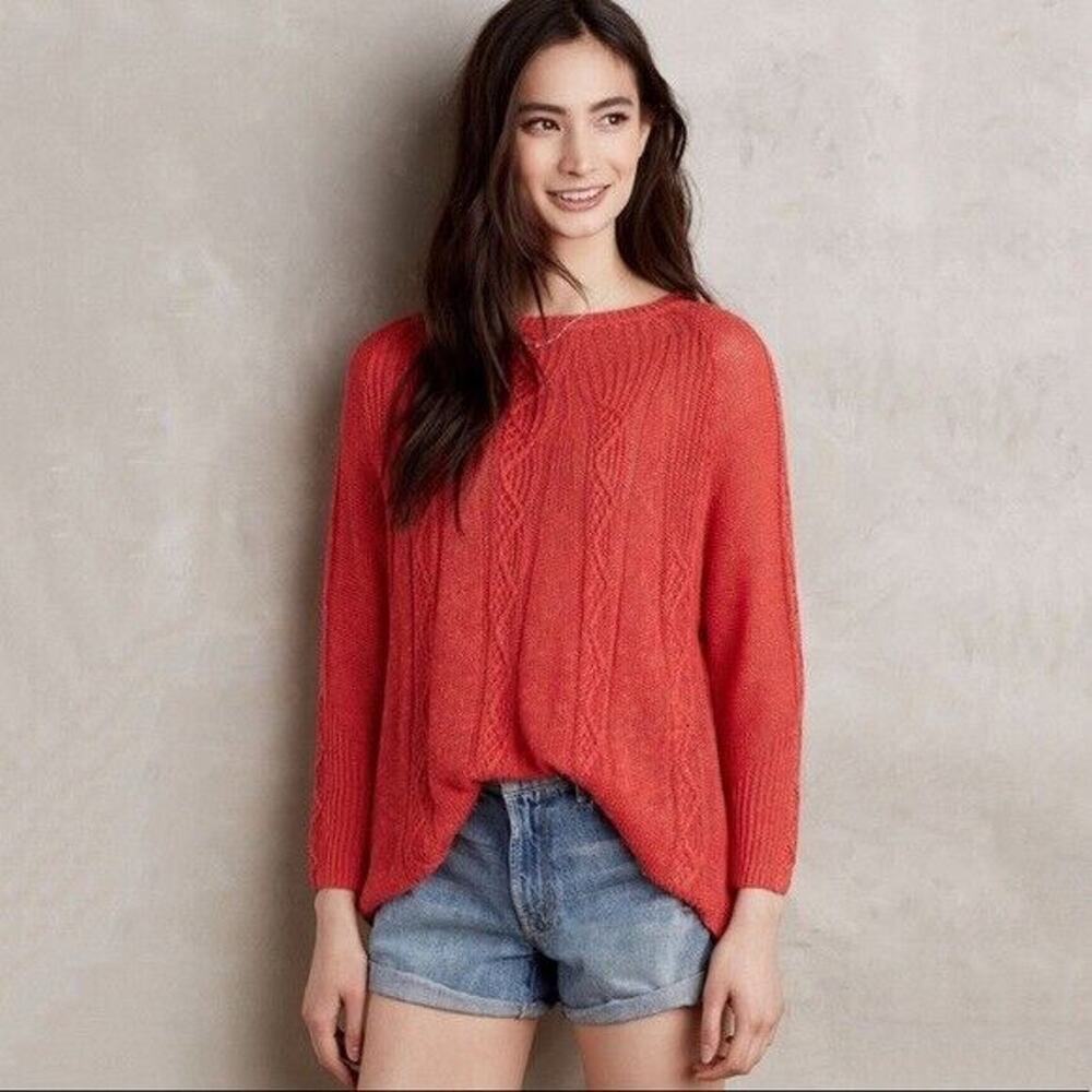 Elegant Coral Cable Knit Sweater